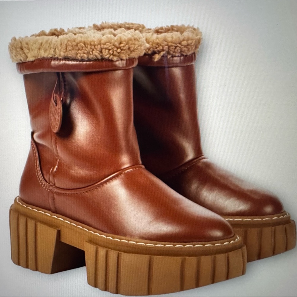 Stella McCartney Brown Faux Leather Platform Boots